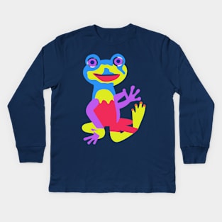 Funny Frog Dancing Art Colorful Kids Long Sleeve T-Shirt